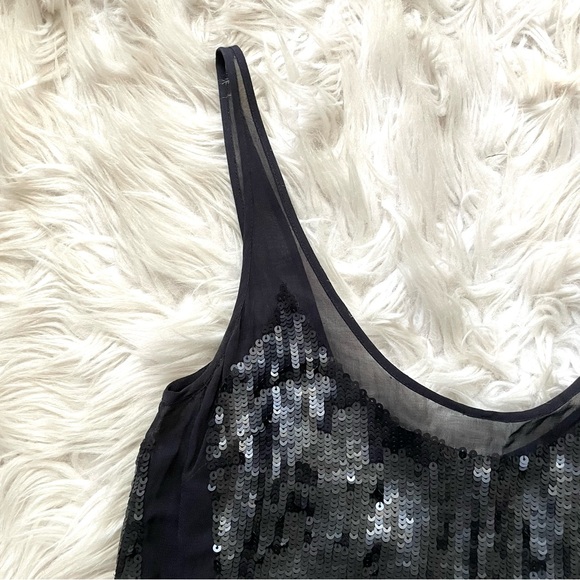 AllSaints Spitalfields Sequin Sheer Raw Hem Black Tank Top Blouse 2 - Picture 5 of 9